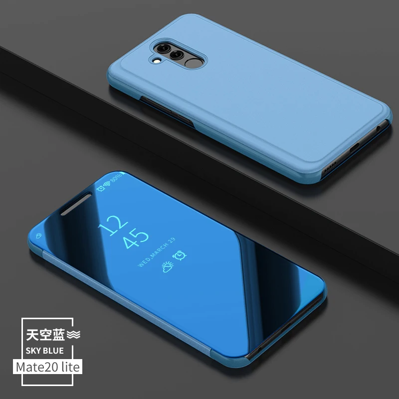 Роскошный зеркальный флип чехол для huawei mate 20 lite умный прозрачный Honor 10 8 9 Полное