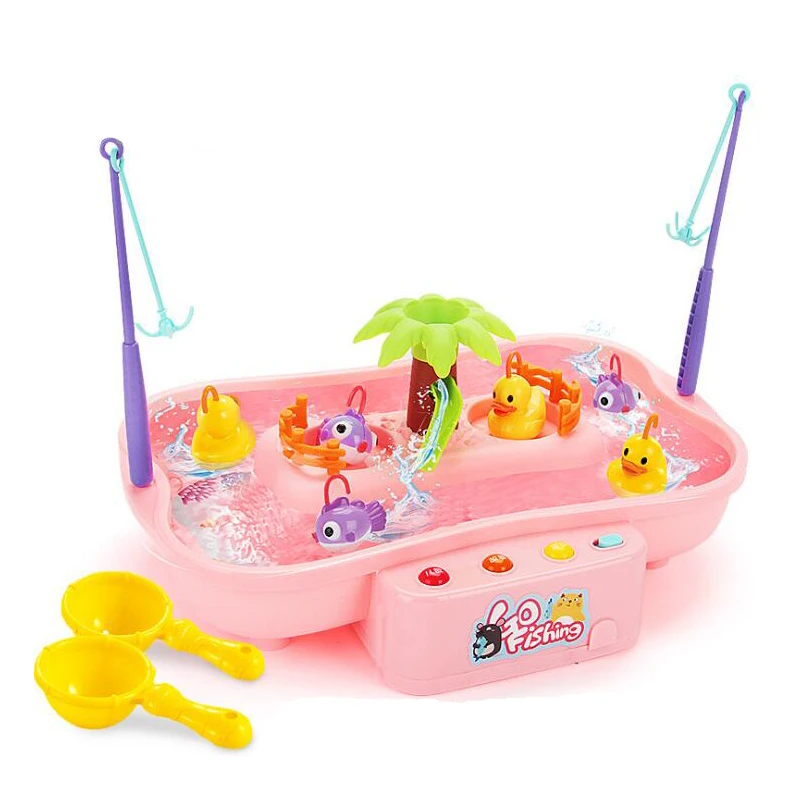 pink Детские рыболовные игрушки, Электрический водный цикл, музыкальный светильник, Детские Игрушки для ванны, детская игра, рыба, уличные игрушки, рыболовные игры для детей - Color: pink