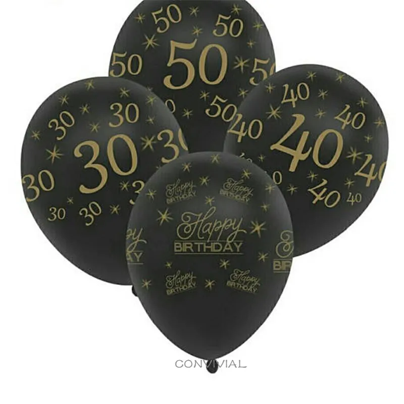 10 шт. 30th 40th возраст воздушных шаров из латекса 50th 60th черного и золотого цвета