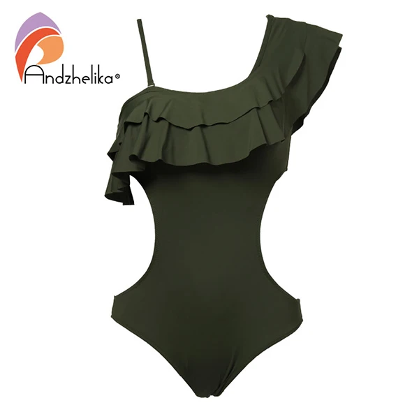 Army green Andzelika bikini Сексуальная Купальник боди женский купальник монокини на одно плече с рюшами - Цвет: Army green