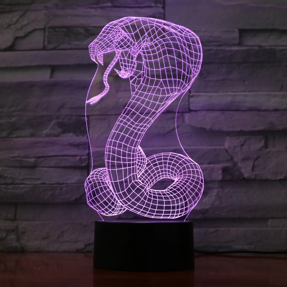 Мультяшный Змеиный ночсветильник 3D USB сенсорный переключатель Акриловые 7 Цветов