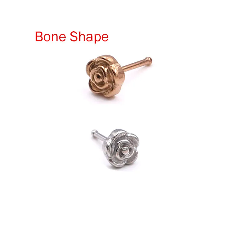 Bone Shape 1 шт 20 г титана нос шпилька L Кость Форма Элегантная подвеска в форме цветка розы серьга из носового кольца Серебряные Кольца Гвоздики пирсинг ювелирные изделия - Окраска металла: Bone Shape