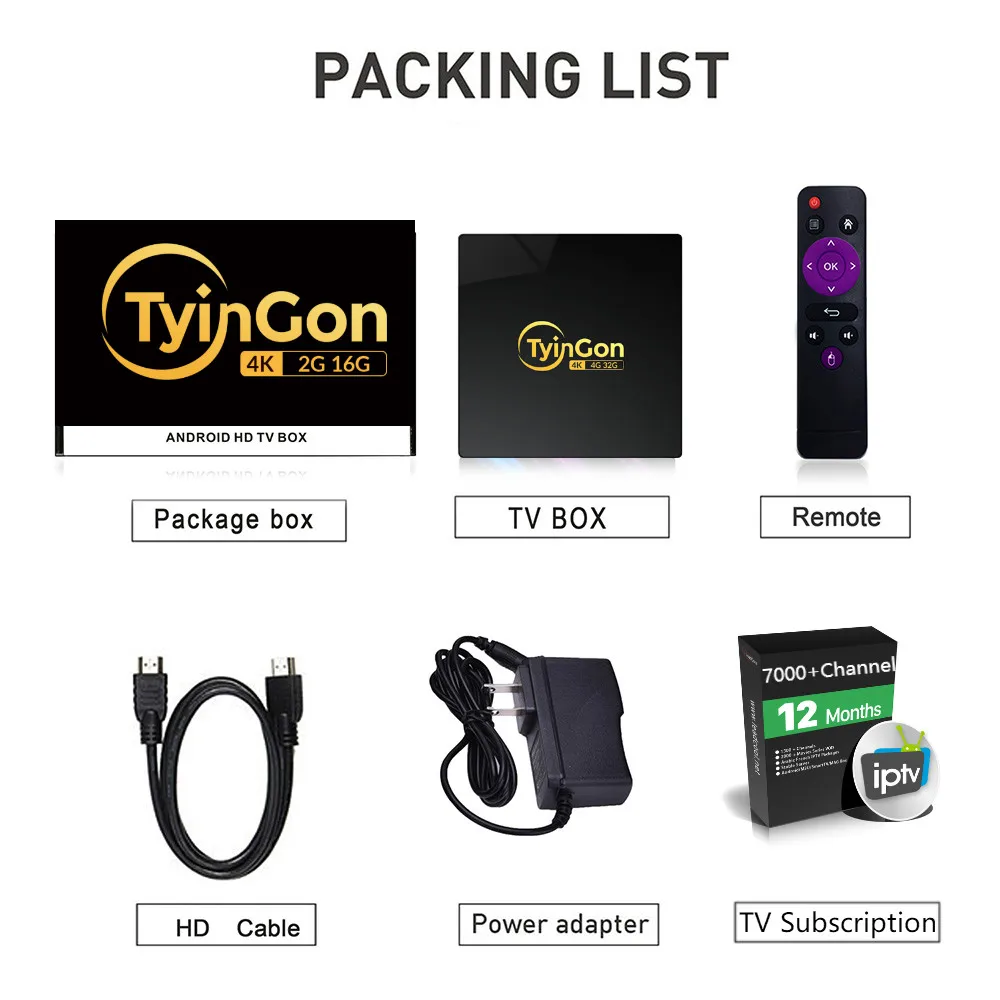 TyinGon Android ТВ приставка 2G16G 4G32G 4K H.265 Смарт ТВ приставка с 1 год iptv