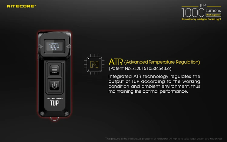 NITECORE TUP USB Перезаряжаемый 1000 люмен революционный Интеллектуальный Карманный светильник брелок из нержавеющей стали Кнопка фонарь черный серый