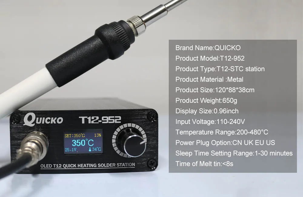 QUICKO STC-T12-952 OLED цифровая паяльная станция высокого качества ручка из алюминиевого сплава с наконечниками для паяльника электронный припой