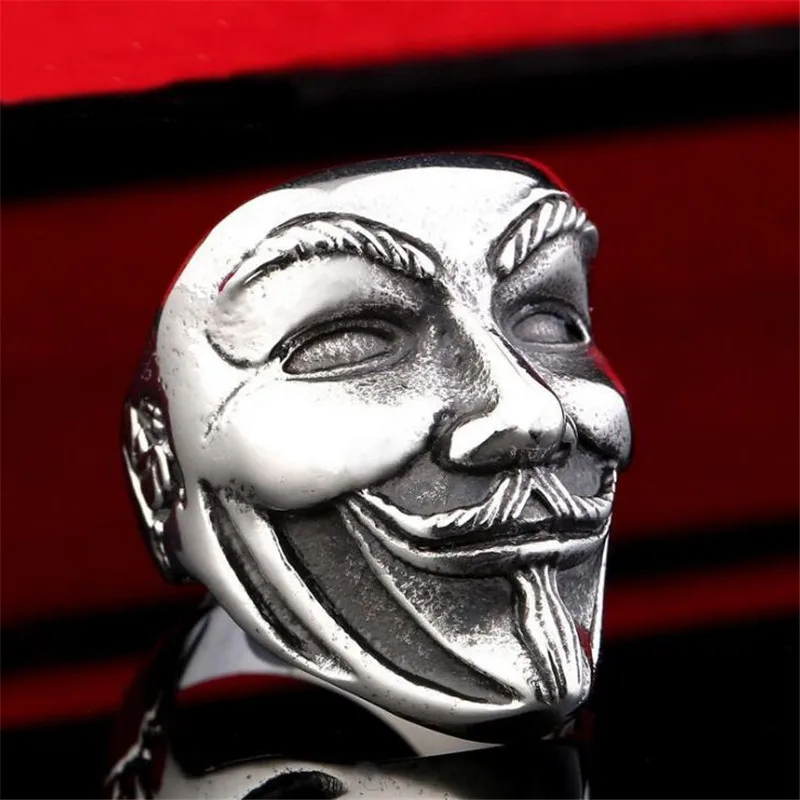 Pic Show 1 Панк Мужская маска дизайн V для вендетты кольца нержавеющая сталь широкий мужской палец кольцо для мужчин мальчик Байкер кольцо фильм ювелирные изделия Bijoux - Цвет основного камня: Pic Show 1