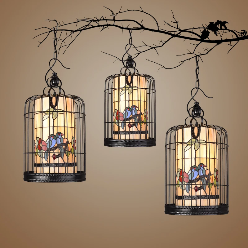 Tiffany bird cage промышленные подвесные лампы светильники светодиодные для дома