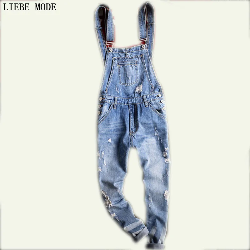 Новинка 2017 мужской комбинезон модный джинсовый мужские рваные джинсы длиной до