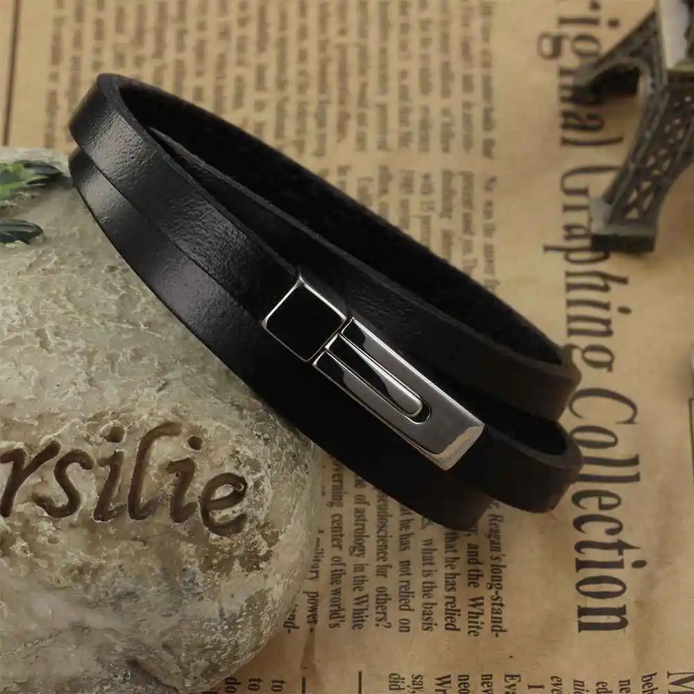 Wholesale Genuine Leather Fashion Men Bracelet Accessorise 200mm Stainless Steel Bracelets &amp Bangles Jewelry (JewelOra BA101937) |