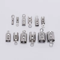 50pcs 1 5mm stainless steel leather cord crimp beads end caps fastener bracelet necklace connectors for jewelry making supplies