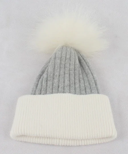 white fur gray white Новые зимние шапки бини шапки женские шапки Лоскутные вязаные шерстяные шапочки для девочек Gorros - Цвет: white fur gray white