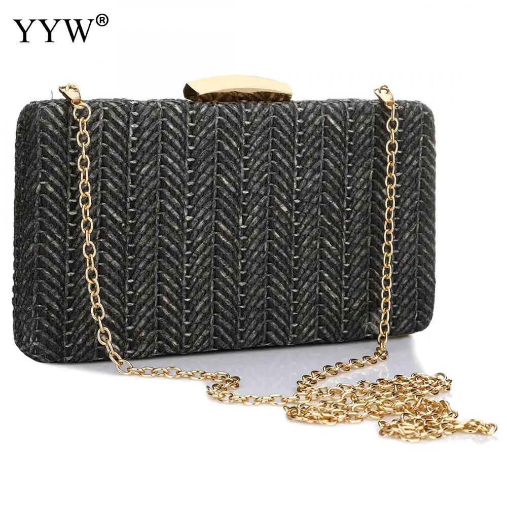 black YYW розовый соломенный тканый клатч для женщин Sac основной Femme хаки тканая Летняя Пляжная сумка на плечо вечерняя Вечеринка свадебные сумки - Цвет: black