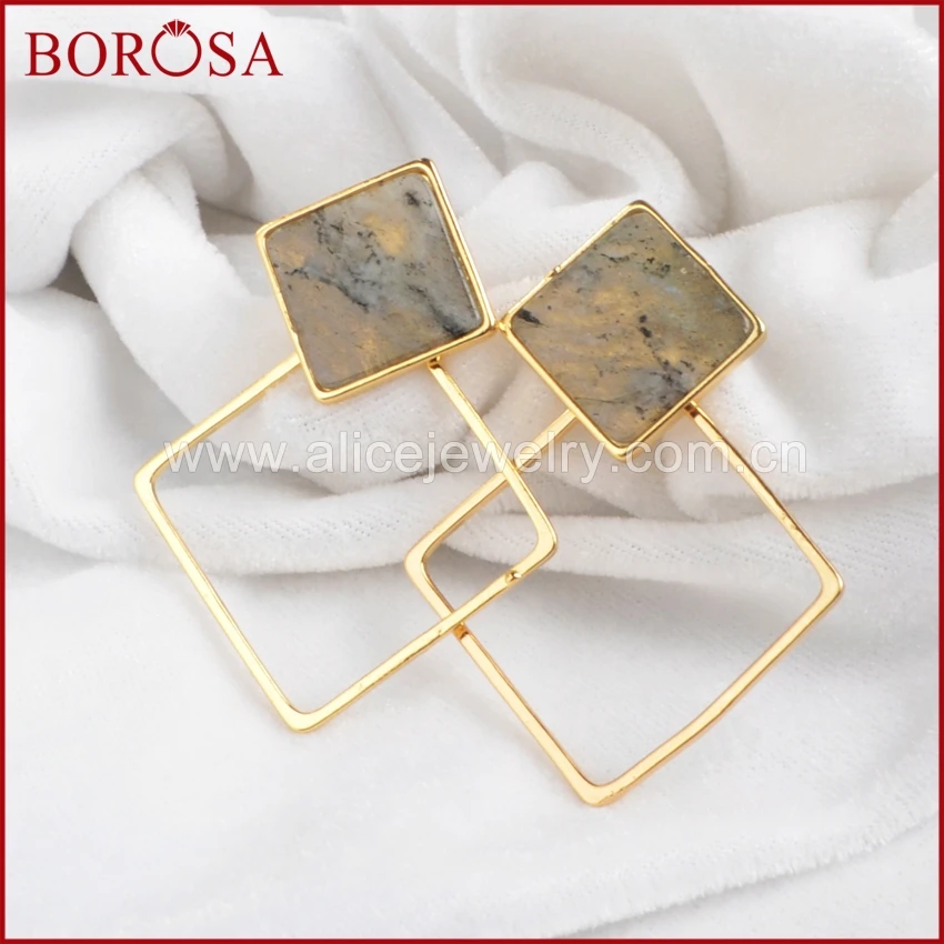Женские серьги-подвески BOROSA Drusy в форме ромба золотистого цвета с разноцветным