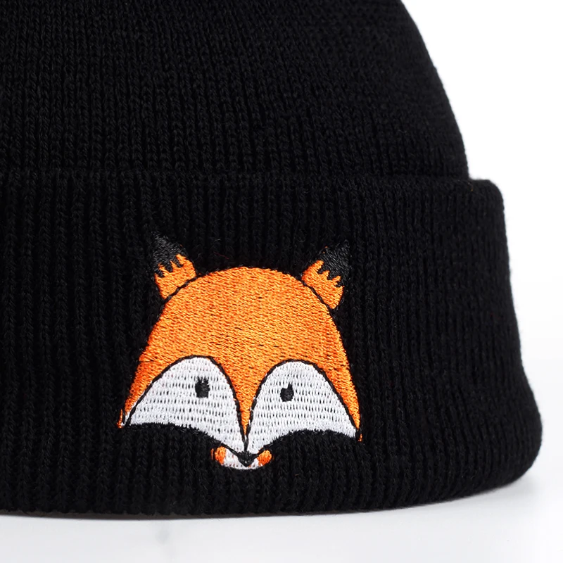 Новинка 2017 модная шапка унисекс с принтом лисы вышивкой женская зимняя шапка|knitted