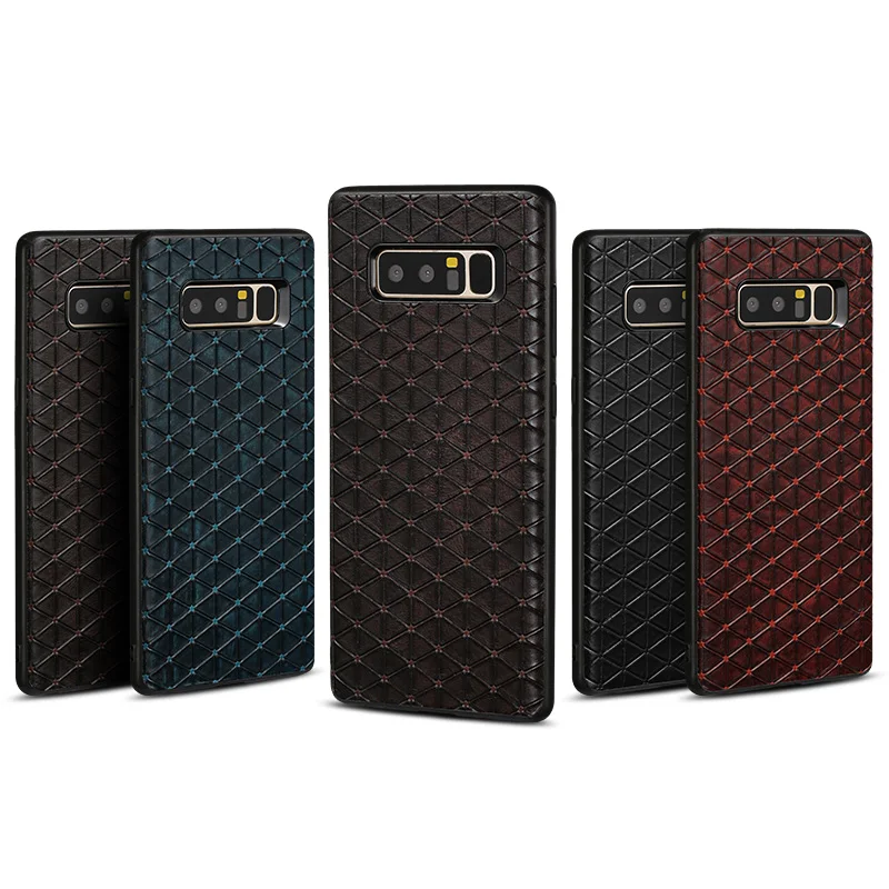 

Genuine leather phone case For Samsung Galaxy S7 Edge S8 S9 Plus S10e Note 8 s20 Triangle Texture For A50 A70 A7 2018 a51 a71