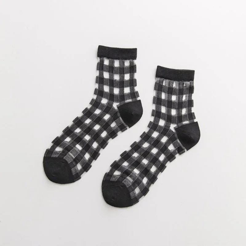 Женские носки из тюля прозрачные длинные в клетку уличные японском стиле лето
