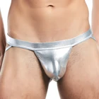 Pinky Senson, мужское яркое нижнее белье из искусственной кожи, мужские трусики, бикини, стринги, бандаж, чехол для пениса, черный, золотой, серебряный цвет, S04JS