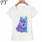 Новинка 2021, летняя красочная женская футболка хаски, сибирская собака в искусстве, Милая женская футболка, повседневные топы, модные футболки для девочек
