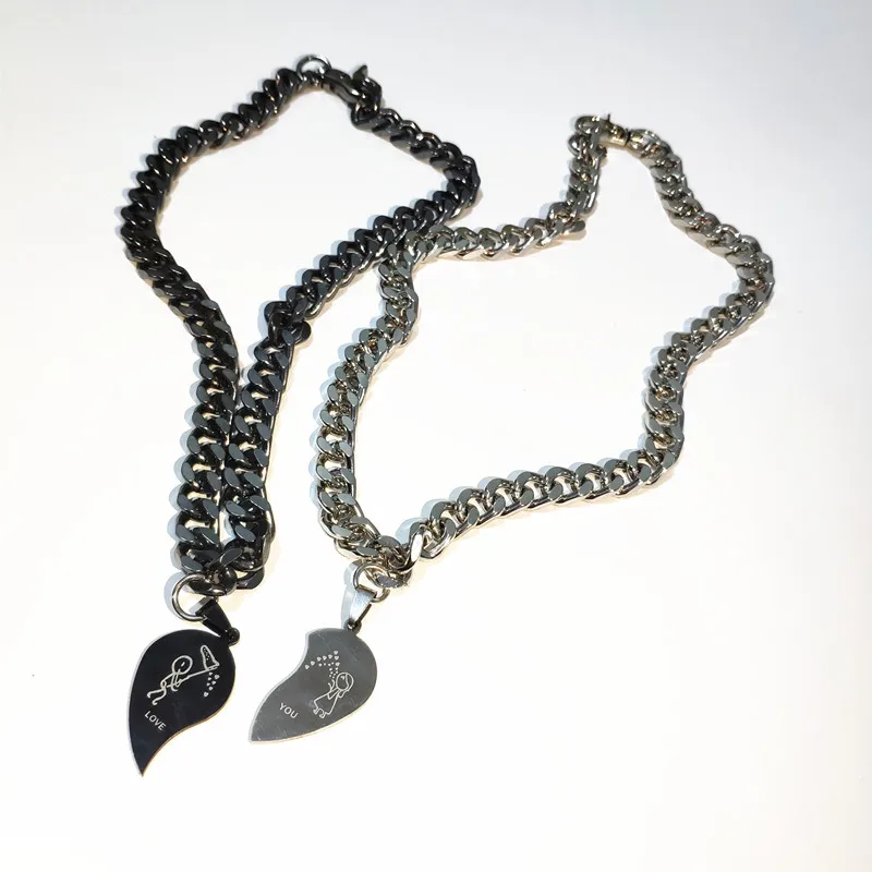 2019 Rock Style Lover Heart Stainless Steel Necklace Gun Black Silver Metal Thick Chain Boyfriend Lovers Gift | Украшения и