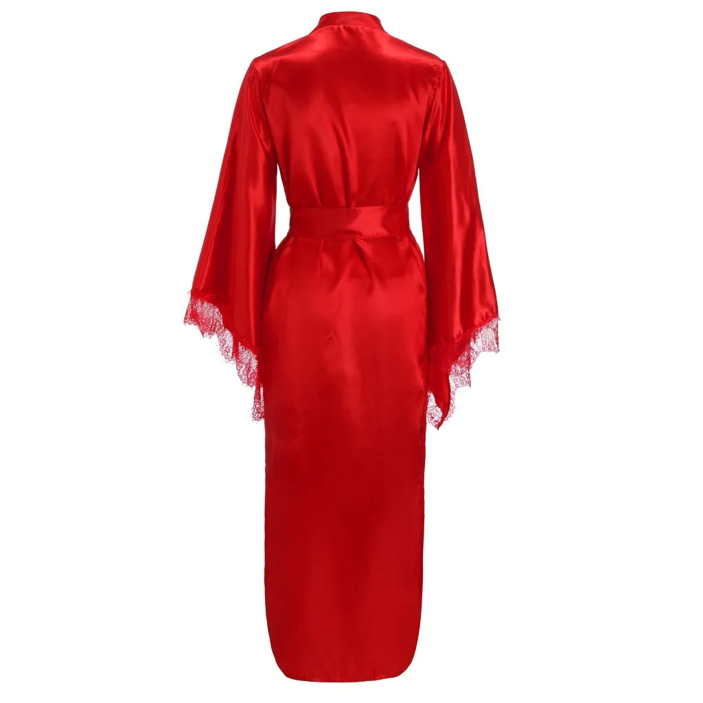 Женская свободная кружевная сшивание длинная ночная рубашка Сексуальная