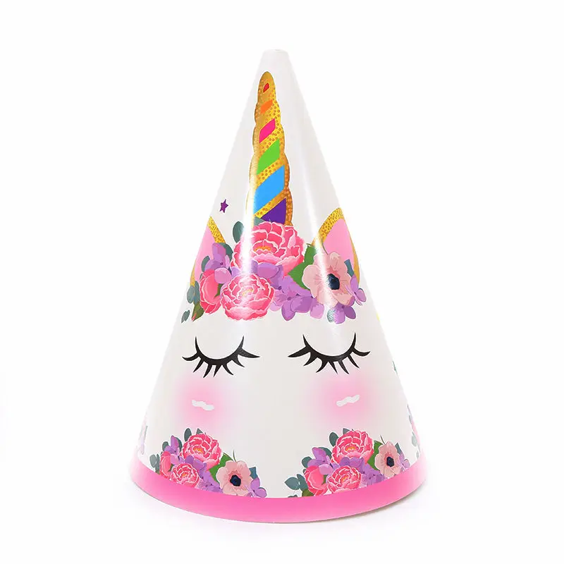 6PCS Hat Вечерние одноразовые столовые приборы с единорогом для детского праздника, украшения для дня рождения, детские чашки+ тарелка+ скатерть+ подарочный пакет, вечерние принадлежности - Цвет: 6PCS Hat