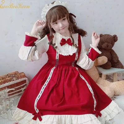 Красный Взрослые милые костюмы для колледжа, школы, милые девушки, Лолита, одежда горничной, Косплей Аниме Лолита, костюм для женщин, чайное платье, коктейльное платье - Цвет: Красный