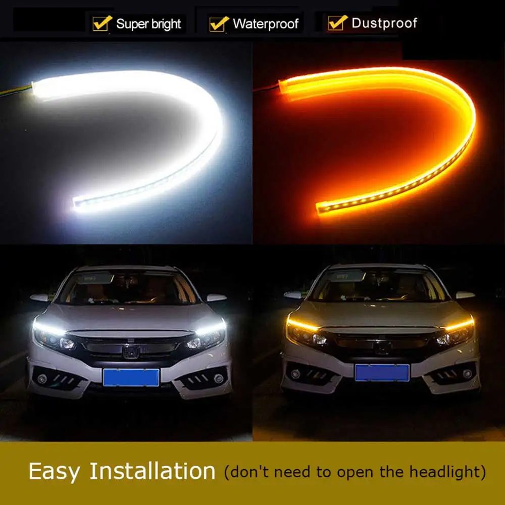 Lonleap Car Flexible Switchback LED Knight Rider Strip Light Headlight Sequential DRL Turn Signal Lights | Автомобили и мотоциклы