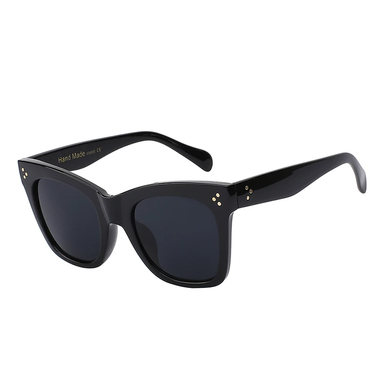 Gloss black w black fashion square солнцезащитные очки женщины cat eye люксовый бренд большие черные солнцезащитные очки зеркало оттенки óculos lunette femme - Цвет линз: Gloss black w black