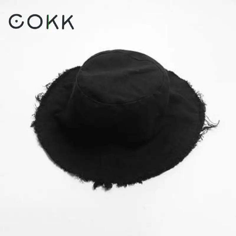 COKK Панама Женская корейская шляпа от солнца летние шляпы для женщин Дамская Повседневная Рыбацкая шляпа с кисточками плоский верх Панама Кепка Женская Новинка