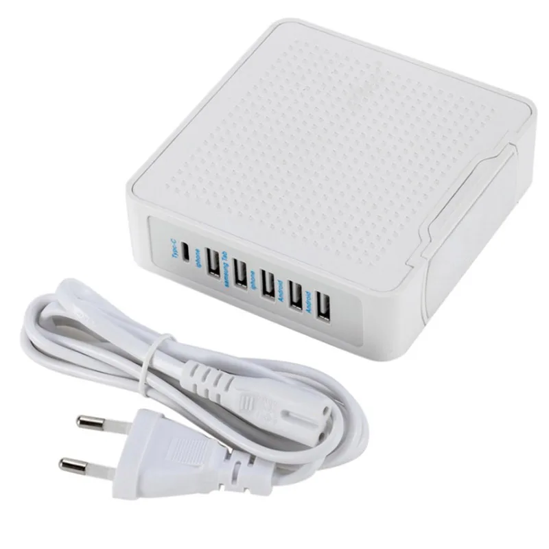Быстрое зарядное устройство мульти 6 портов USB и C 10А быстрая зарядная станция