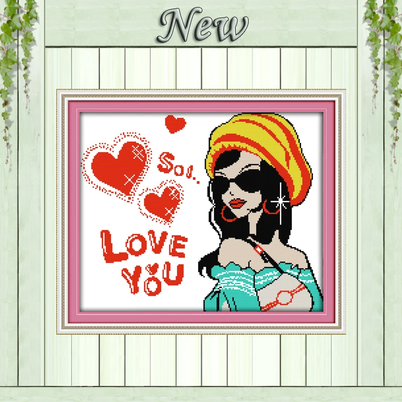 A fashion woman beauty girl love diy painting counted print on canvas DMC 14CT 11CT Cross Stitch kits Needlework Embroidery Sets | Дом и сад