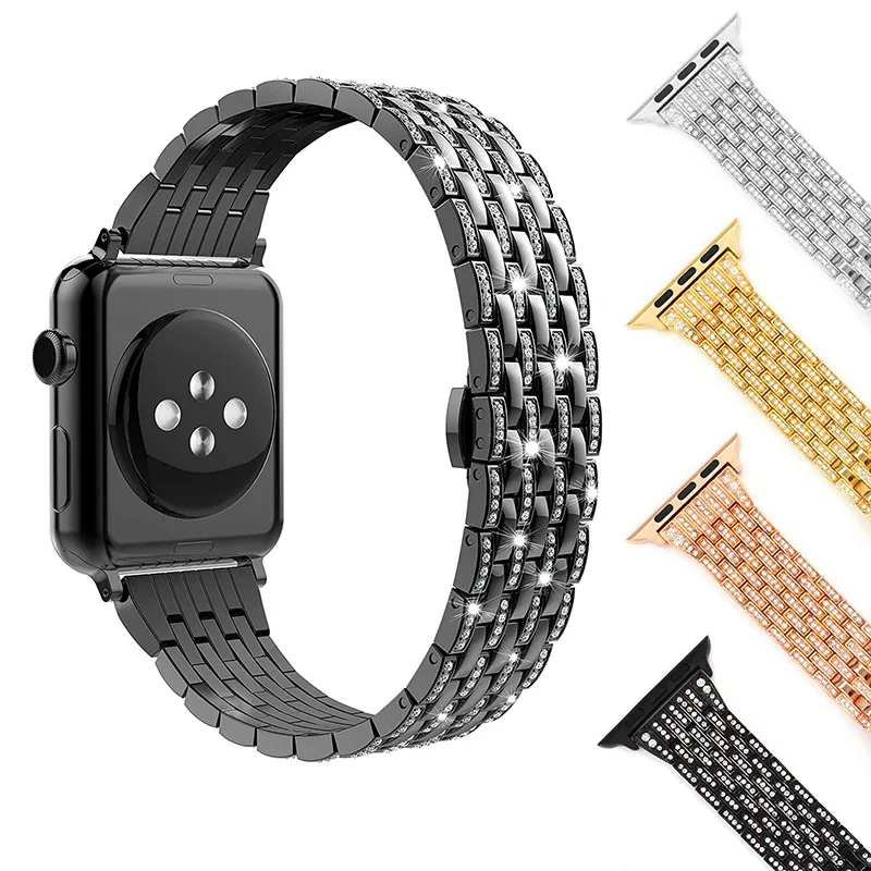 

Браслет из нержавеющей стали со стразами и бриллиантами для apple watch 44/42/40/38 мм Роскошный металлический браслет для IWatch серии 4/3/2/1