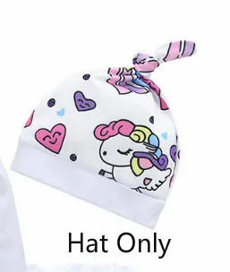 Hat only 1PCS Комплект одежды для новорожденных и маленьких девочек, Модный комплект из 4/3 предметов с изображением единорога, Пегаса, звезды, сердца, замка, футболка+ штаны+ шапочка+ повязка на голову - Цвет: Hat only 1PCS