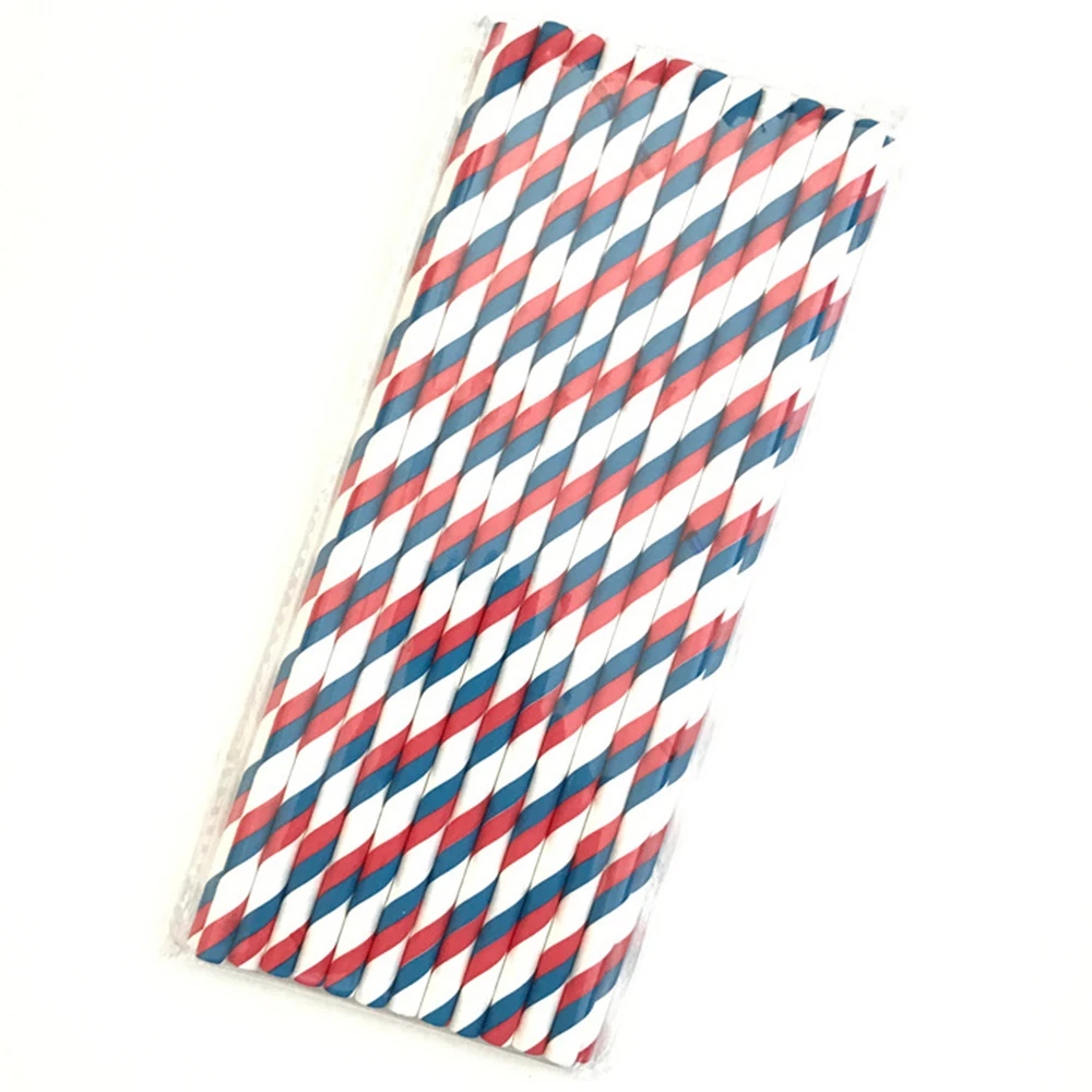 Red and blue stripes 25 шт./партия светло-розовые красочные бумажные соломинки для напитков для дня рождения украшения детский душ свадебные декоративные - Цвет: Red and blue stripes