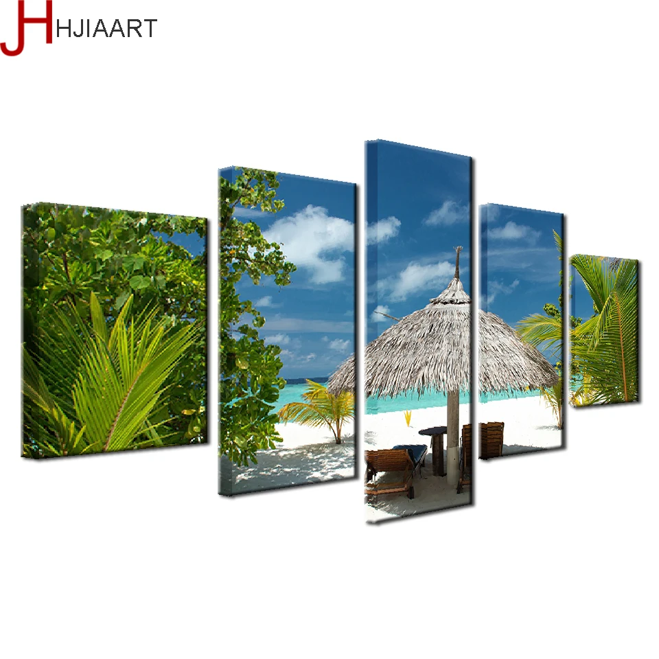 Холст Картины Wall Art Hd принты 5 шт. тропический остров фотографии пальмы пляж
