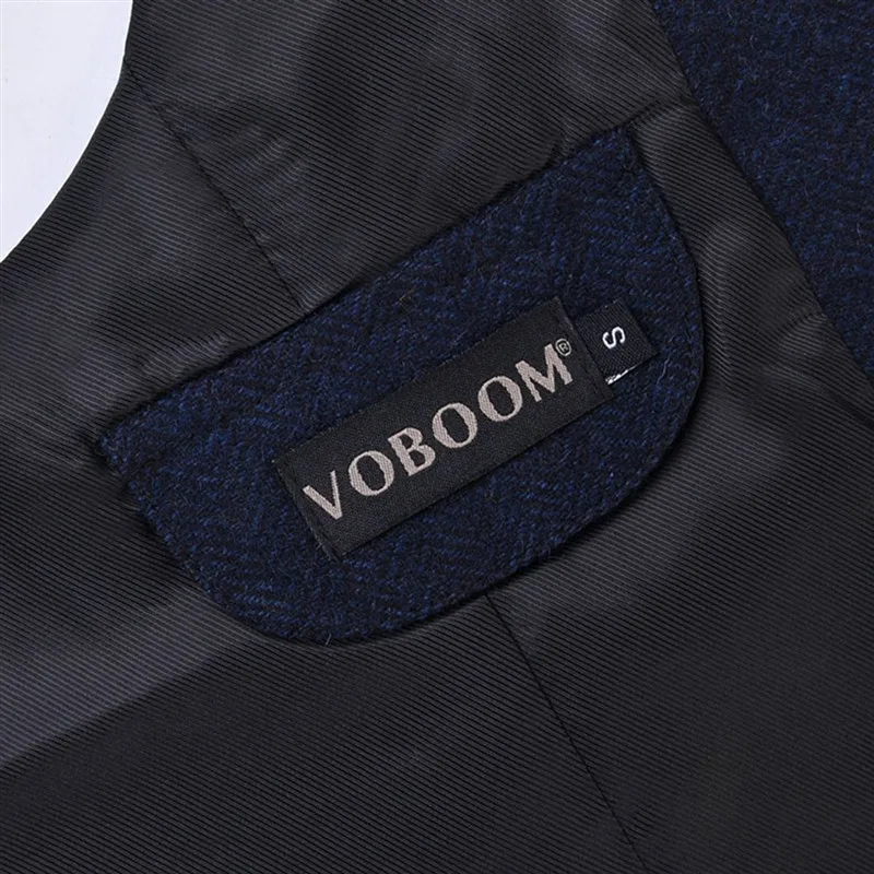 VOBOOM синий твид для мужчин s жилет костюм Современный Fit полушерстяной однобортный елочка жилет мужчин талии пальто для мужчин 007