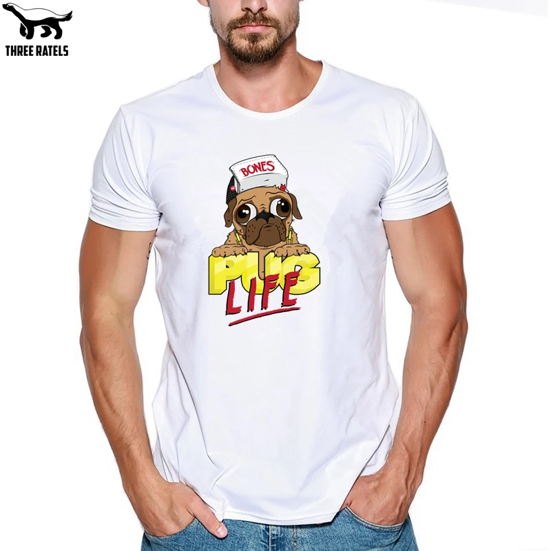 Three Ratels FUT543 pug life bones мопс жизнь футболка мужская мужские футболки|Мужские