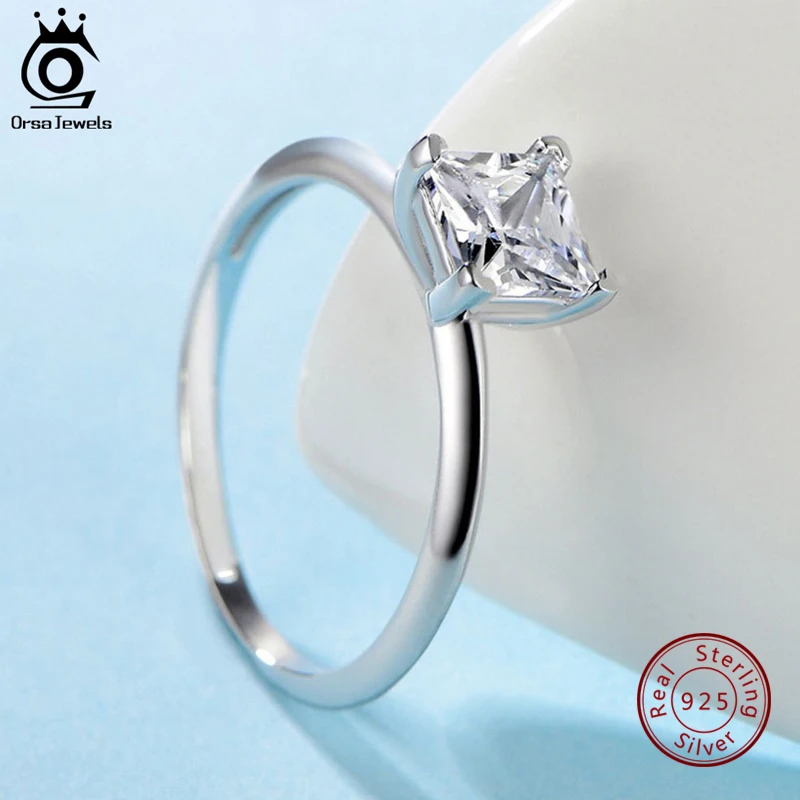 ORSA JEWELS классические женские кольца квадратной огранки AAA Блестящий кубический циркон 925 пробы Серебряное обручальное кольцо ювелирные изделия для женщин SR57