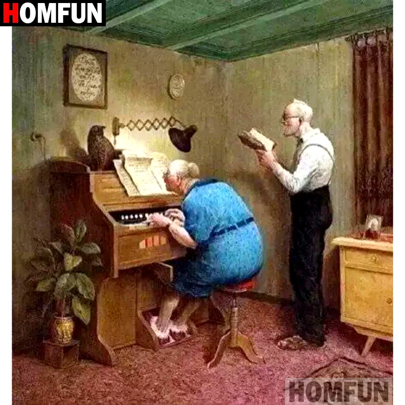 

HOMFUN Full Square/Round Drill 5D DIY Diamond Painting "Old man piano" Embroidery Cross Stitch 3D Home Decor Gift A13107