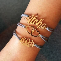 3 piecesset handmade knot string lotus flower heart aloha letter blue gold bracelets set for women