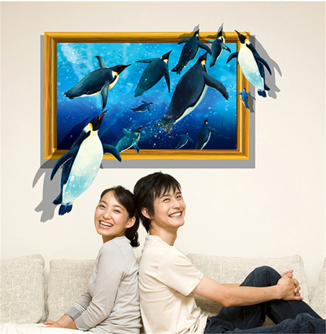 3D океан Пингвин группа дом семья спальня гостиная настенная наклейка наклейки на
