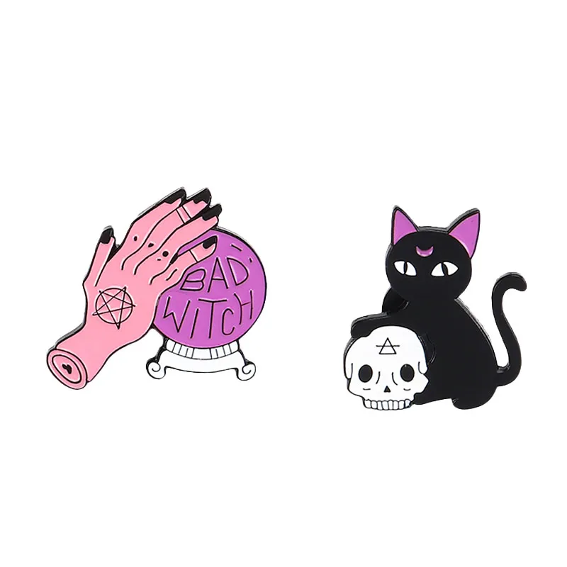 Штифт штифт Bad Witch с кристаллами в виде черных кошачьих рук черепа набор штифтов