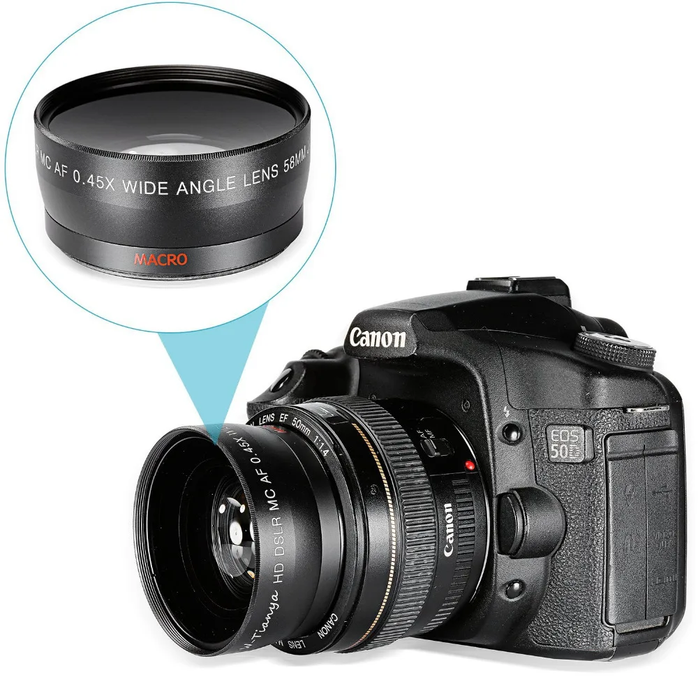 58 мм 0.45x широкоугольный объектив + макрообъектив для Canon 5D/60D/ 70D/350D / 400D 450D 500D /1000D/ 550D