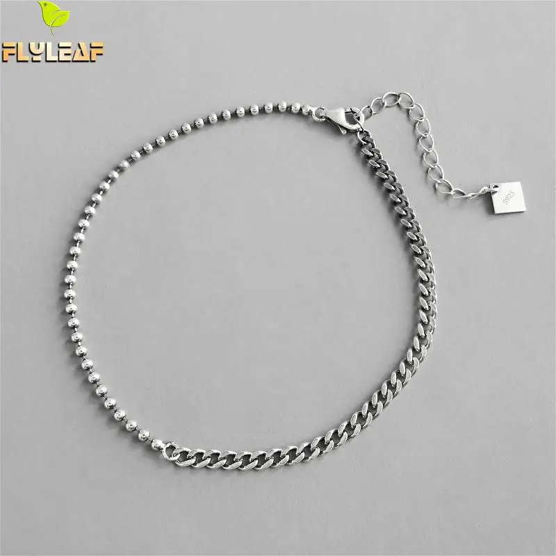 

Flyleaf Asymmetry Beads Chain Real 925 Sterling Silver Anklets For Women Fashion Girl Ankle Leg Fine Jewelry Enkelbandje Vintage