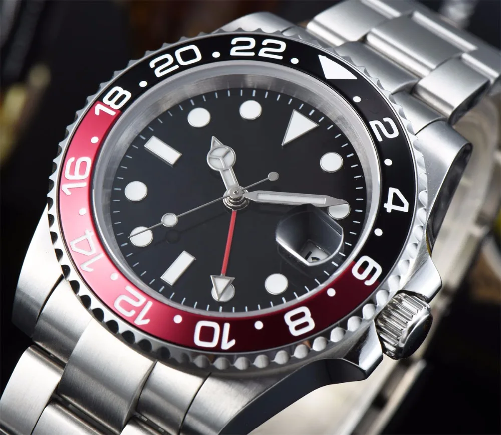 40 mm Corgeut GMT red and black bezel sapphire crystal glass sterile dial stainless steel for watch PEAL movement | Наручные часы