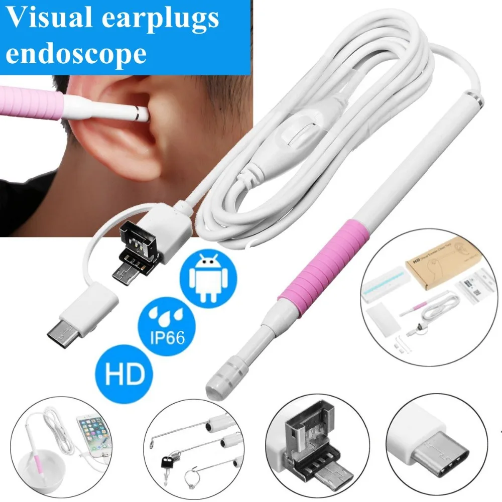 Плотно прилегающие к уху супер чистый чистки ушей USB эндоскоп 3 в 1 чистая ухо