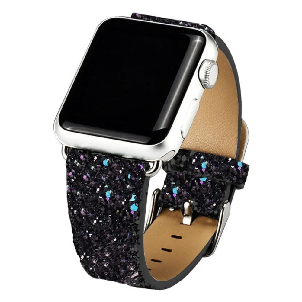 Для наручных часов Apple Watch 38/42/40/44 мм с сияющими блестками Замена кожаный браслет для наручных часов Apple Watch серии 5 4 3 2 1 ремешок