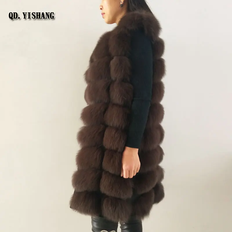 Меховая жилетка натуральный Лисий Мех круглый вырез женский меховой жилет Зимний теплый жилет куртка QD. YISHANG