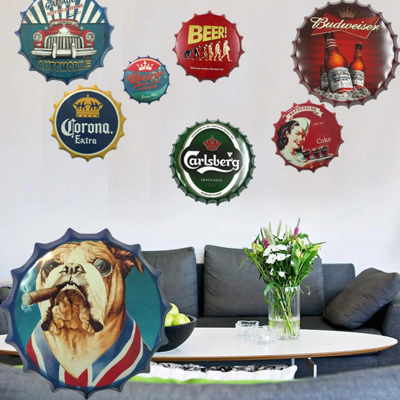 22*22*3 см настенный Декор для дома ретро металлического олова бутылка пива кепки