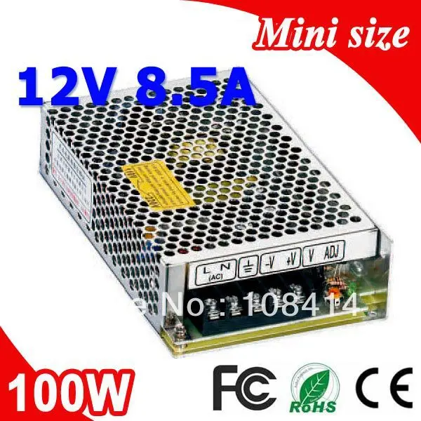 

MS-100-12 Single Output Mini size Power Supply Led Driver 100W 12V 8.5A Transformer AC to DC